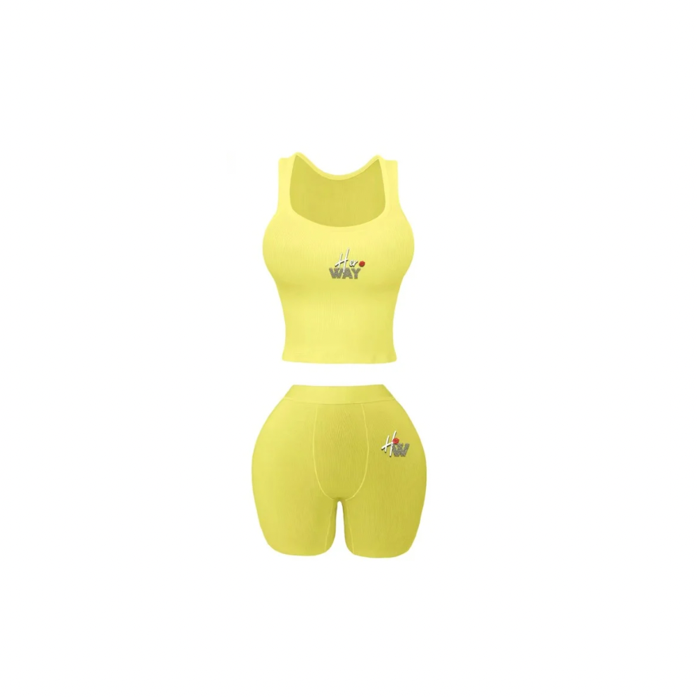 Crop Yellow Tank Ribbed Set