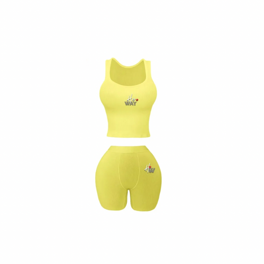 Crop Yellow Tank Ribbed Set