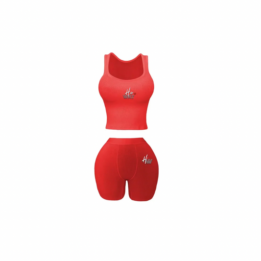 Crop Sweet Red Tank Ribbed Set