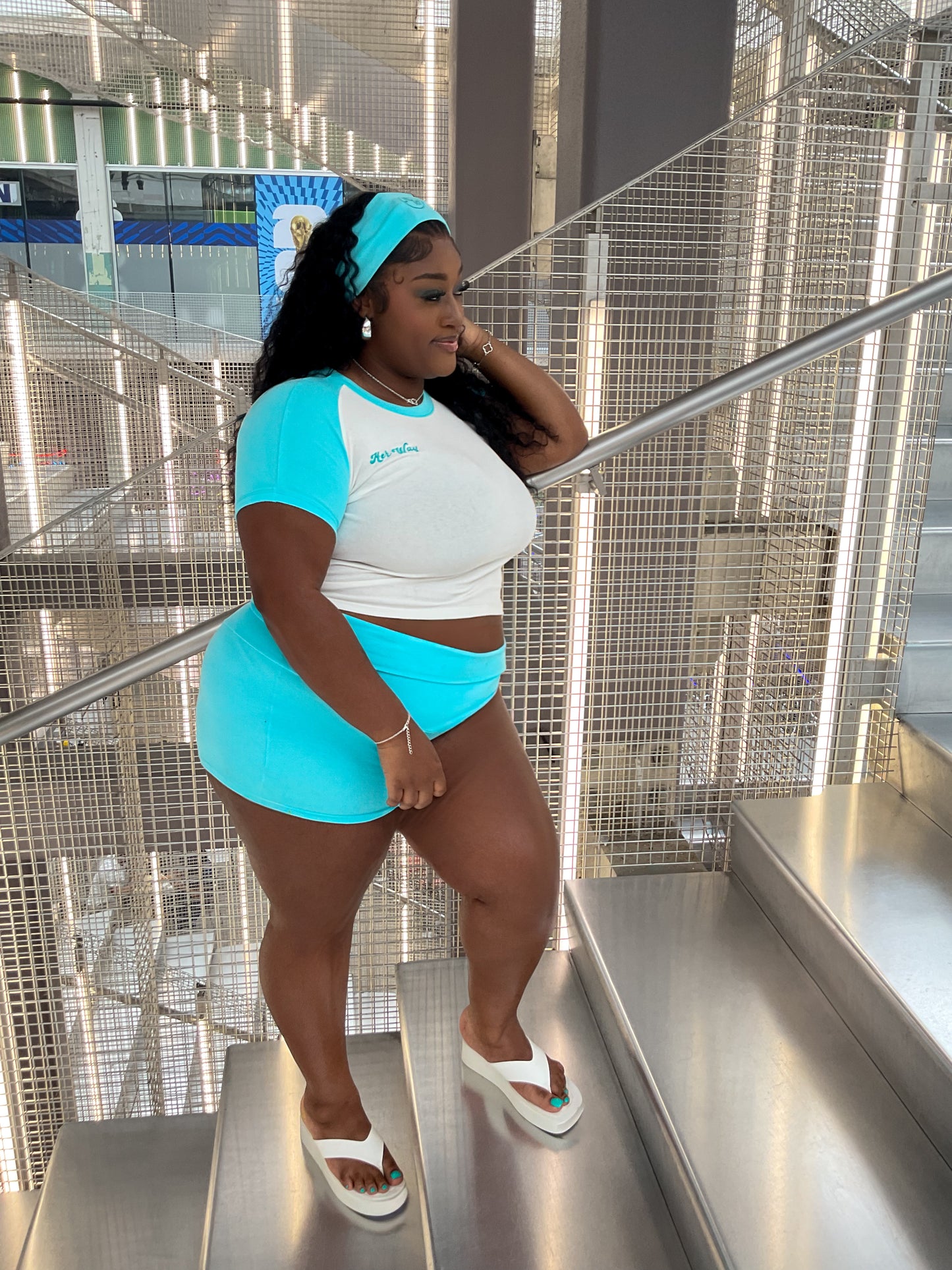Aqua Blue Folded Waist Set